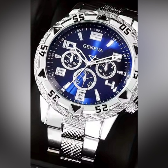 Geneva Blue Dial Silver Chronograph Watch - Picture 1 of 1
